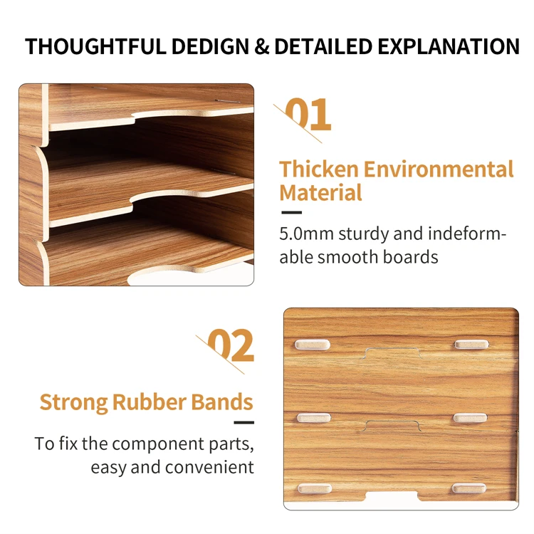 Tonsmile Office Wooden Stackable Desktop Stationery A4 Paper Organizer File Tray