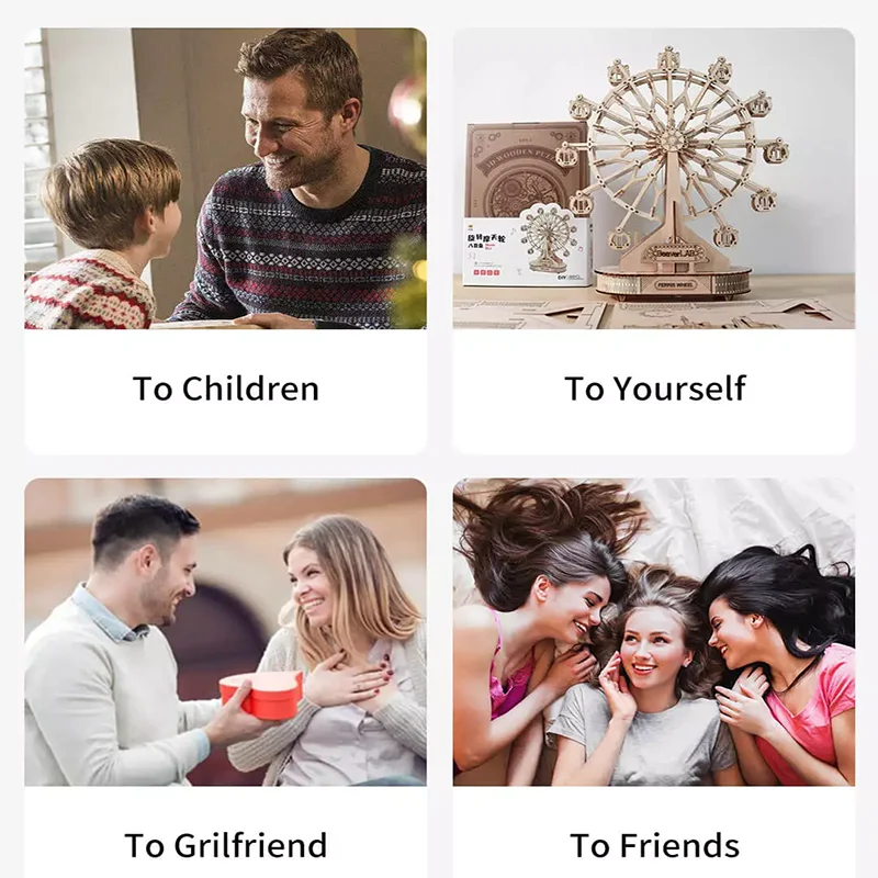 Custom Adult Children 3D DIY Jigsaw Game Assembly Model Educational Toy Ferris Wheel 3D Wooden Puzzle Wood Craft