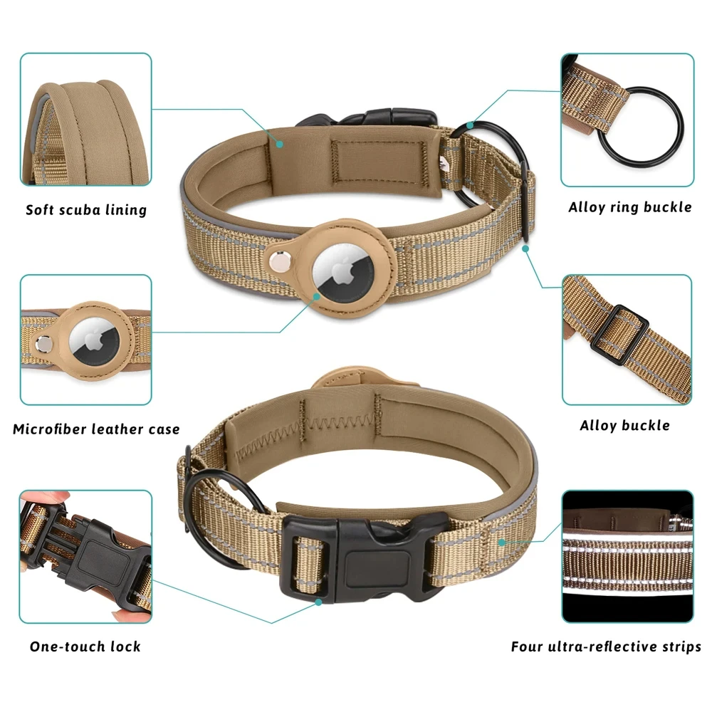 Thickened Nylon Airtag Anti-Lost Pet Collar for Dog Cat Protection Tracker Anti-Lost Locator Holder Waterproof Pet Collar
