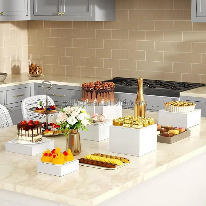 SHP Wholesale Acrylic Food Stand White Riser Wedding Dinner Company Family Friend Party  Acrylic Food Display Stand