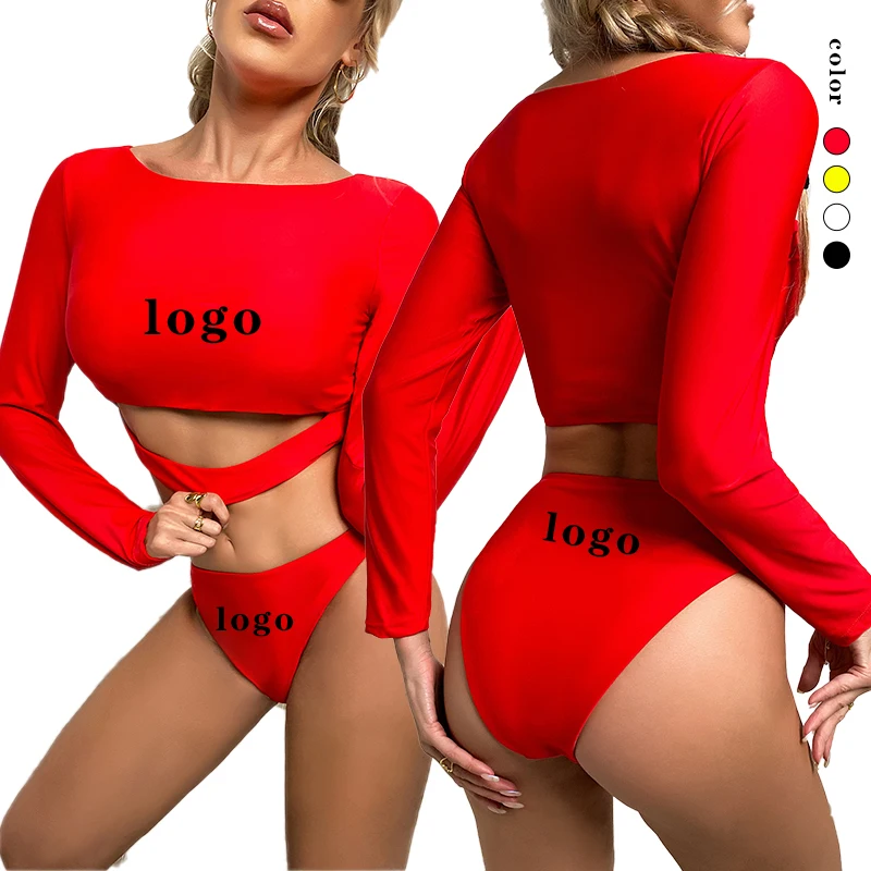 JSN7159 New Design swimwear factory 2024 New Long Sleeve Solid Swimsuit Bathing Suit swimwear fabric bikini swimwear thong