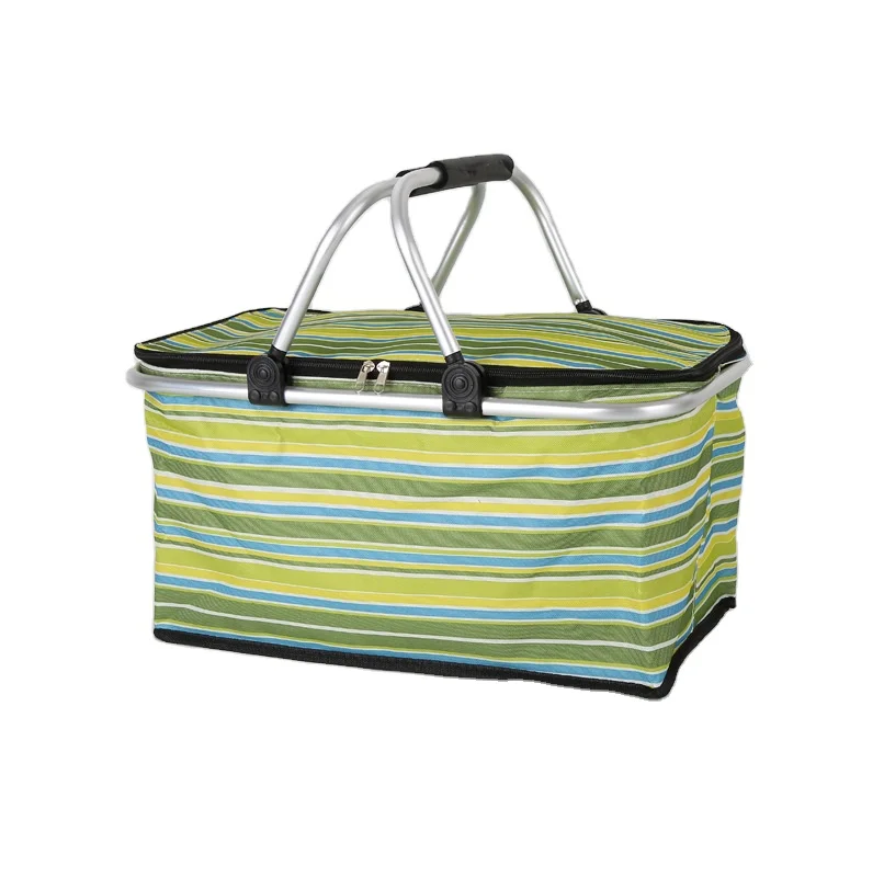New Design Portable Folding Aluminium Handle Shopping Basket Collapsible Picnic Foldable Basket