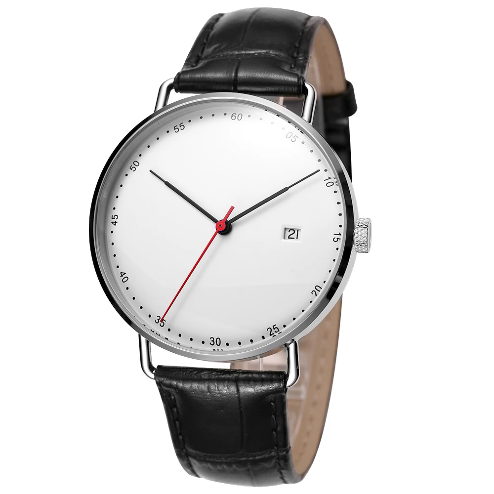 watch automatic bauhaus design stainless steel case domed sapphire crystal genuine leather strap