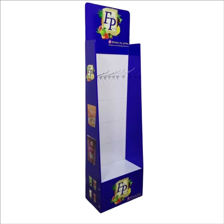 Custom Retail Store Paper Display Racks Standing Potato Chip Snack Display Racks With Hooks