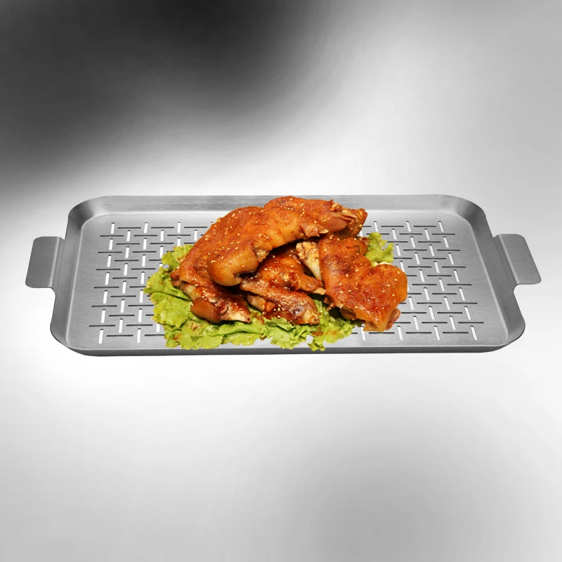 Stainless steel BBQ grill perforated plate 3pcs  barbecue pan set  grill roasting pan