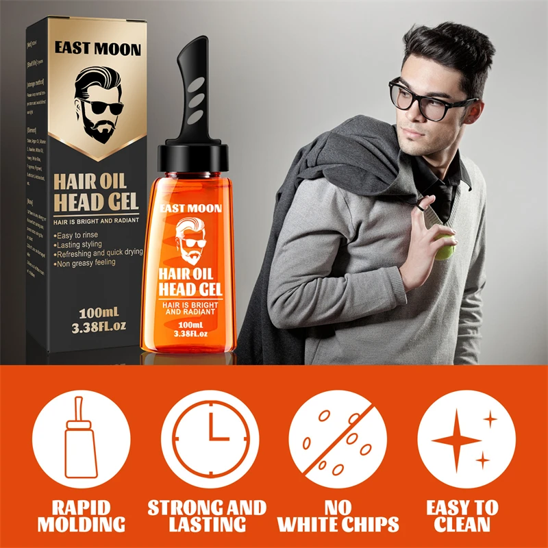 2 in 1 Long-lasting Fluffy Hair Styling Moisturizing Argan Oil Retro Big Back Shape Fluffy Comb Men Comb Aqua Wax Hair Style Gel