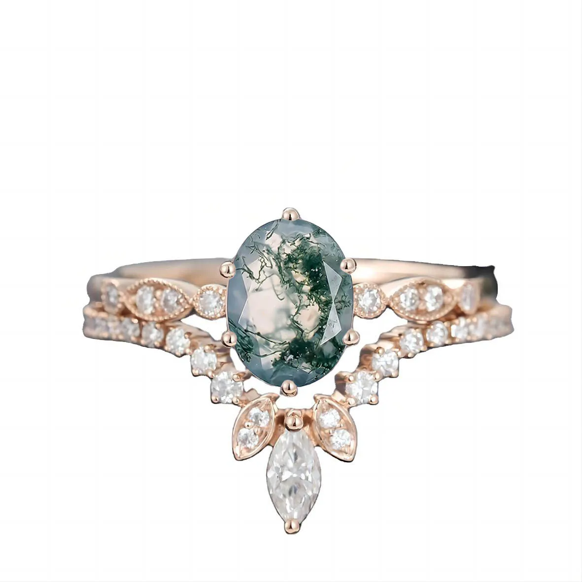 Новое поступление оптовая продажа красивое женское ювелирное изделие овальное кольцо из Моха и агата с муассанитом обручальное обещание кольца для подарка