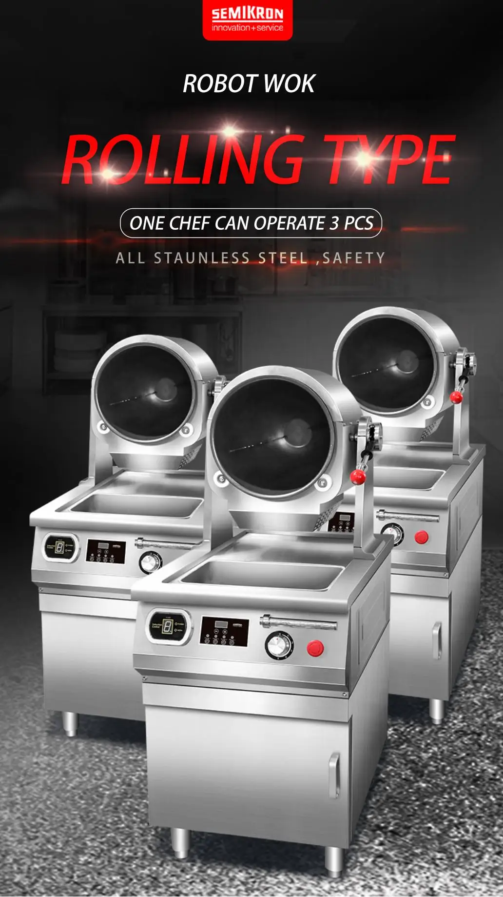 Semikron Foshan Factory Drum Rotary Style Auto Cooking Appliance Robot Non-stick Pot and Integration Base Design with Sink