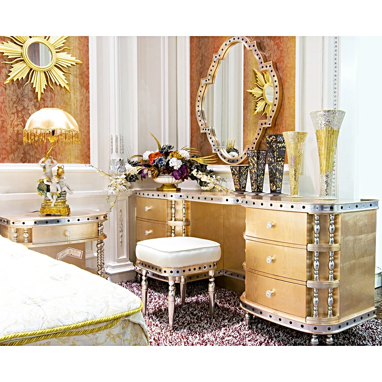 Luxury European Style Living Room Furniture Antique Gold Plated Wall Entertainment Center TV Stand TV Cabinet