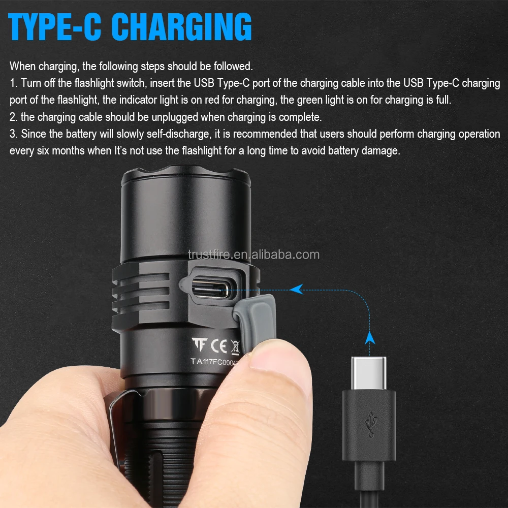 TrustFire T21R Tactical Flashlight 2600 lumens USB Rechargeable LED Torch Light