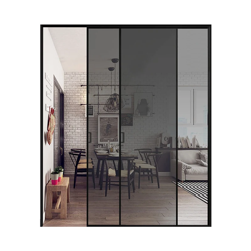 Modern metal narrow frame double glazed aluminium sliding door