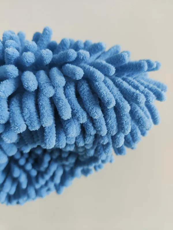 Soft Auto Detailing Cleaning Glove Premium Scratch-Free Lime Blue Microfiber Chenille Car Wash Mitt with Elastic Cuff