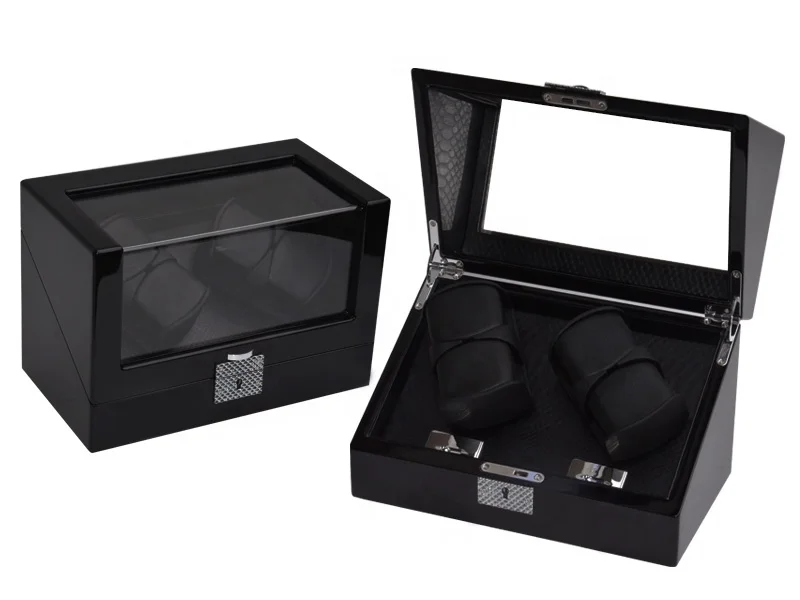Brown Interior Packaging Luxury 2 rotor 4 slots Automatic Watch Display Winder display Box Automatic Watch Winder