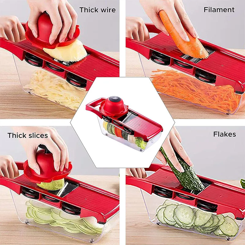 6 in 1 Multi-function Vegetable Slicer Kitchen Mandolin Potato Chopper  Food Cutter with Storage Container