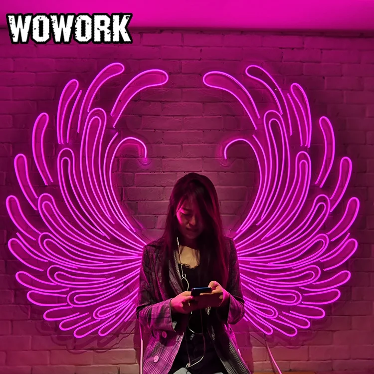 WOWORK ins fashion party wedding Custom led RGBW 3D butterfly wings neon sign for photo props booth