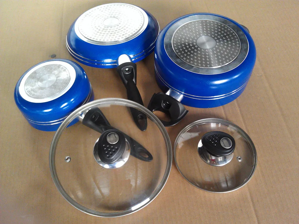 Home use 5pcs nonstick cookware set pressed aluminum pan and pot set with bakelite handle