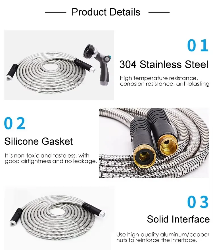 Wholesale Lightweight Kink Free Flexible Stainless Steel Garden Hoses With 2 Nozzles Heavy Duty High Pressure Garden Water Hoses