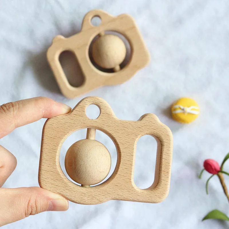 Camera Teether Educational Toys Wooden Baby Rattle Baby Teething Toys Teether Custom Beech Wood Soft Toy Silicone 5-7workdays