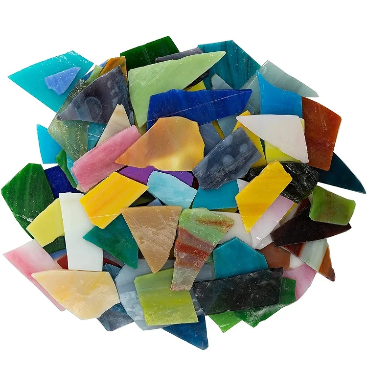 WANDIOR Factory Store Mixed Color Glass Cullets Scrap Pieces Stained Glass Sheets Glass Mosaic Tiles for Crafts