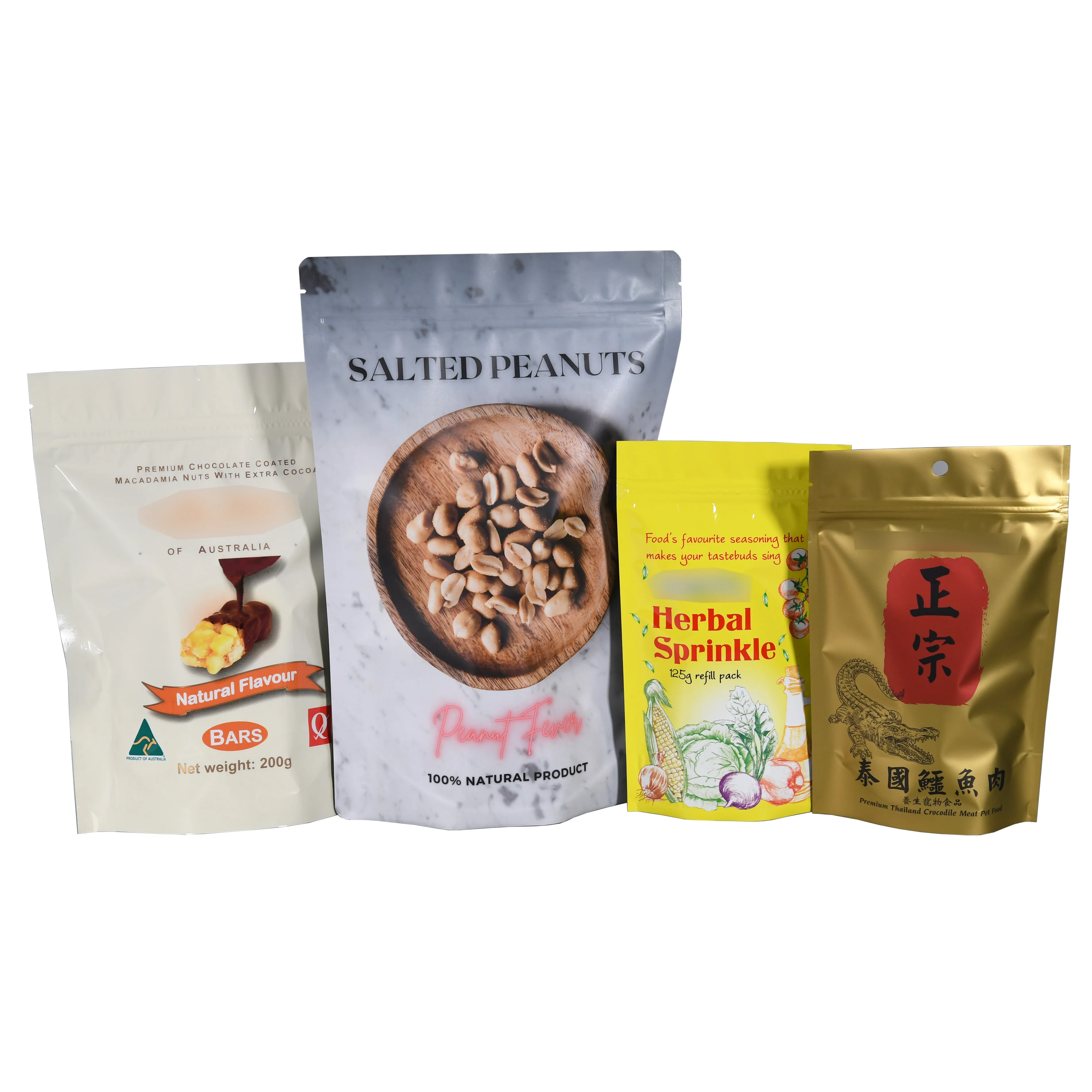 custom logo low moq printing digital printed stand up pouch with zipper food snack packaging bag clear plastic zipper pouch