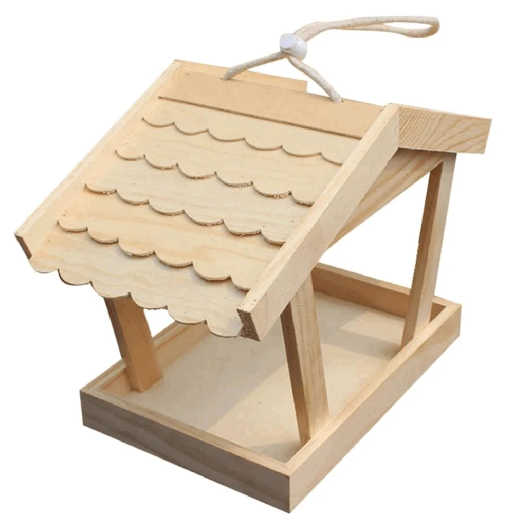 Durable fine workmanship natural solid wood hanging factory wholesale mountain lodge wood bird feeder