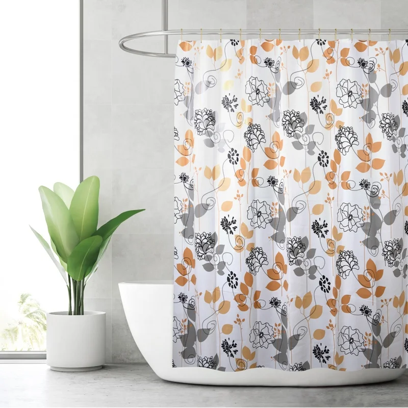Hot Sale Flowers Shower Curtain Modern Printed Waterproof Peva Shower Curtain set With 12 Hooks