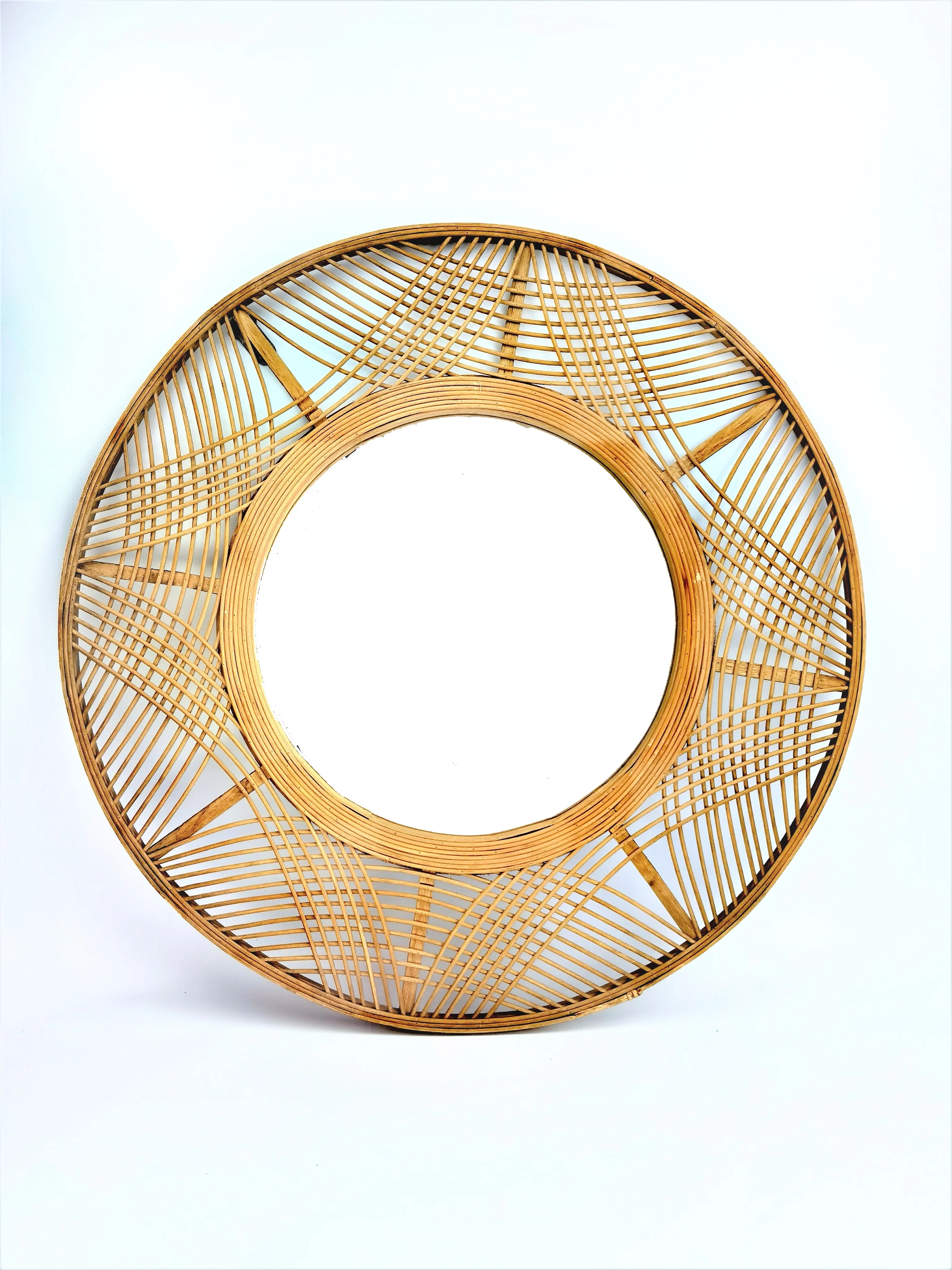 
Large size Round Room Entryway Hanging Wall Bamboo Rattan Mirror 