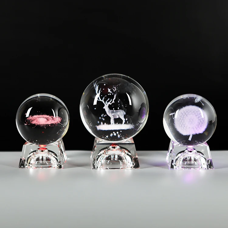 Wholesale custom Home Desktop Ornament With Base Moon Earth Planet Gift Laser 3D Inner Carved Crystal Ball
