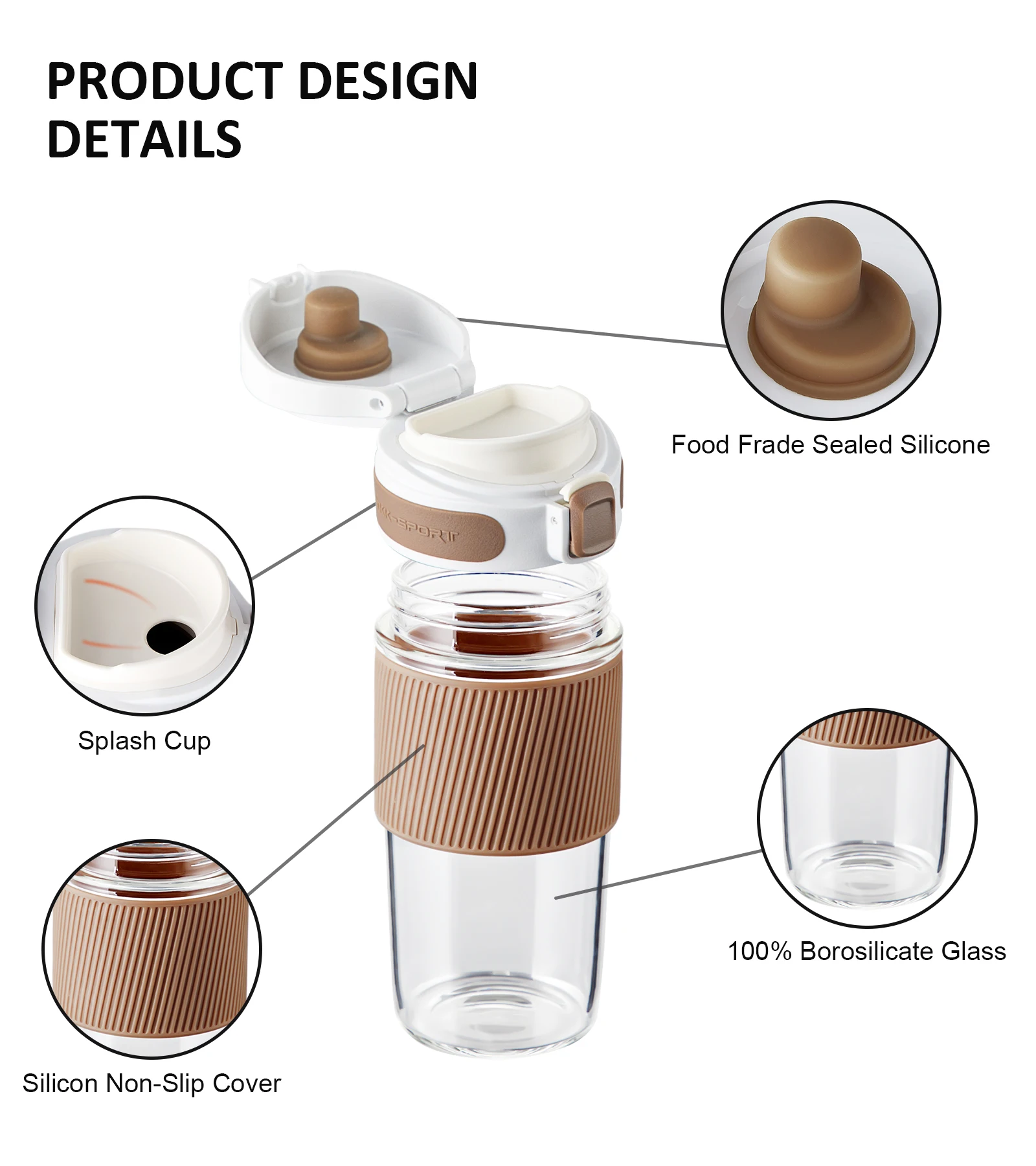 16 OZ Leak Proof Reusable with Silicone Sleeve - BPA Free Coffee Cup Glass Coffee Mug