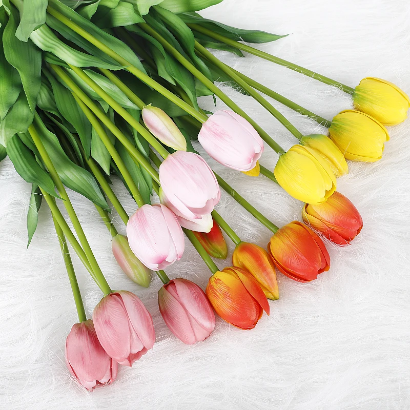 New Artificial Real Touch Tulip Flower for home wedding decoration Artificial 5 heads tulip flower bouquet Real touch flower