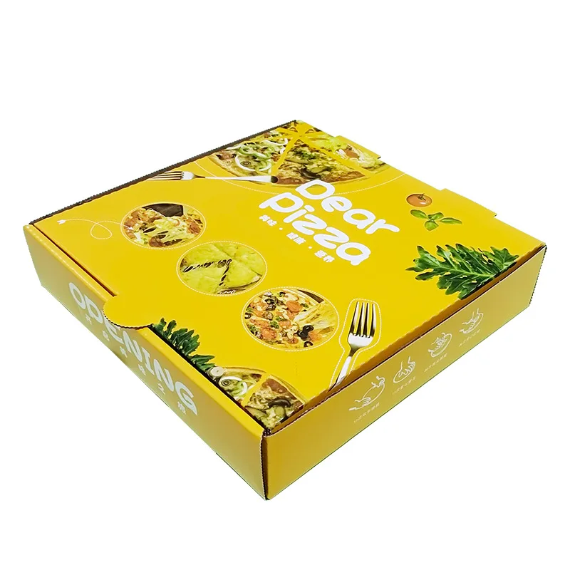 Custom Printed Biodegradable Rectangle 10 12 14 16 18 Inch Corrugated Cardboard Take Away Pizza Carton Packaging Boxes
