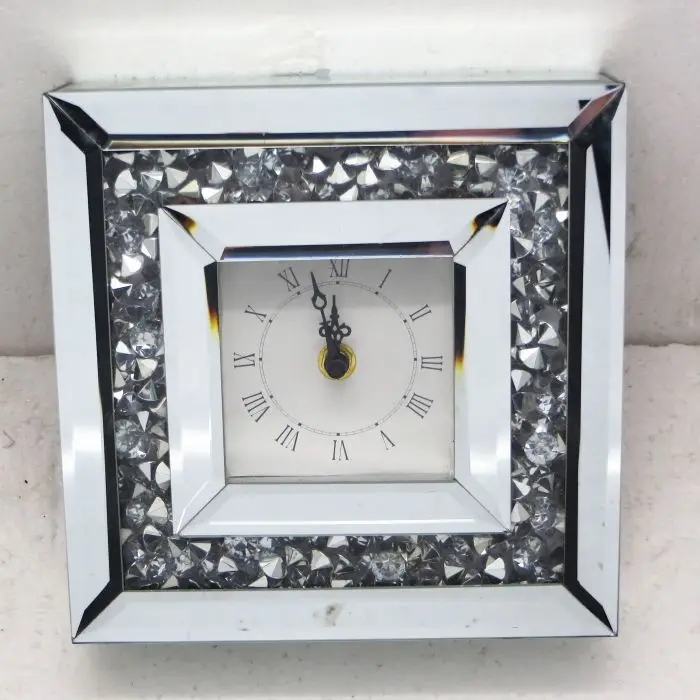 silver glass crystal mirror diamond decorative table clock