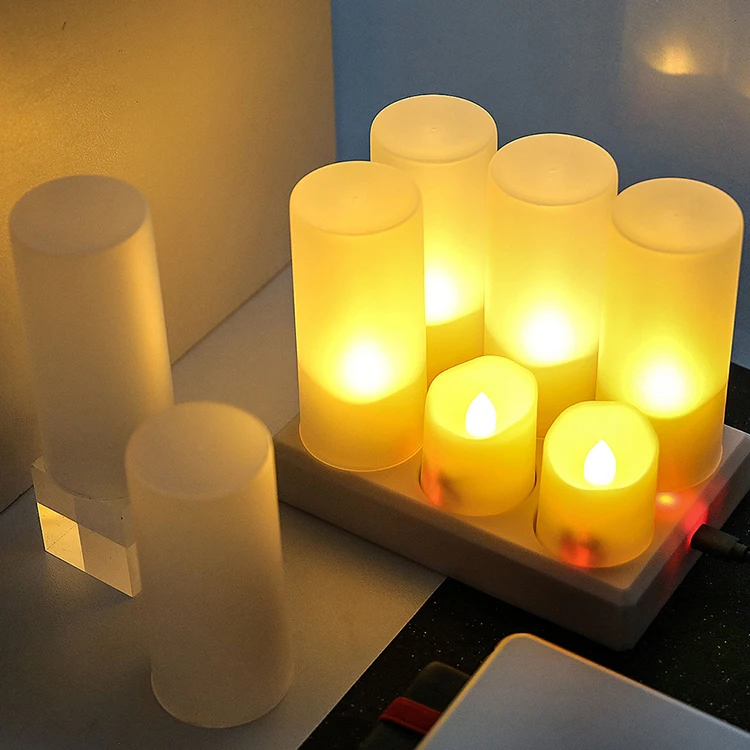 Flameless Candles with Rechargeable Base Led Candle Flickering Tea Lights with Timer