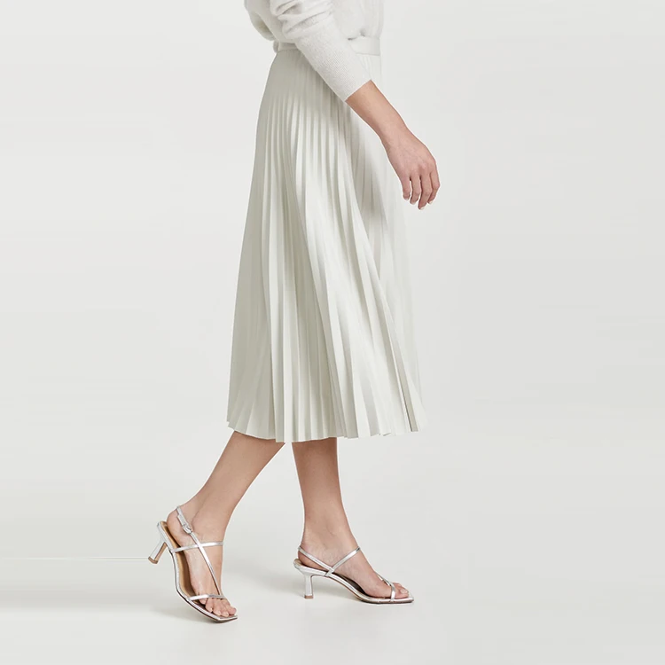 Factory wholesale ladies high waist solid skirts custom faux leather pleated detail midi women skirts casual