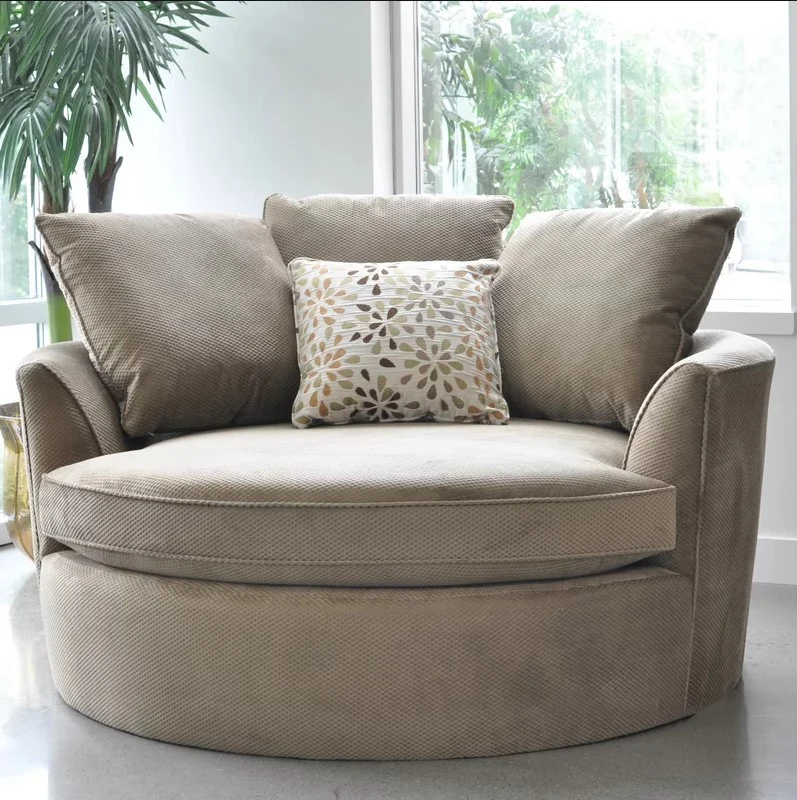 Round MIcrofiber Fabric Sofa Living Room Sofa Set Furniture Solid Wood Frame Stainless Steel Base Luxury Single Seat Velvet Sofa
