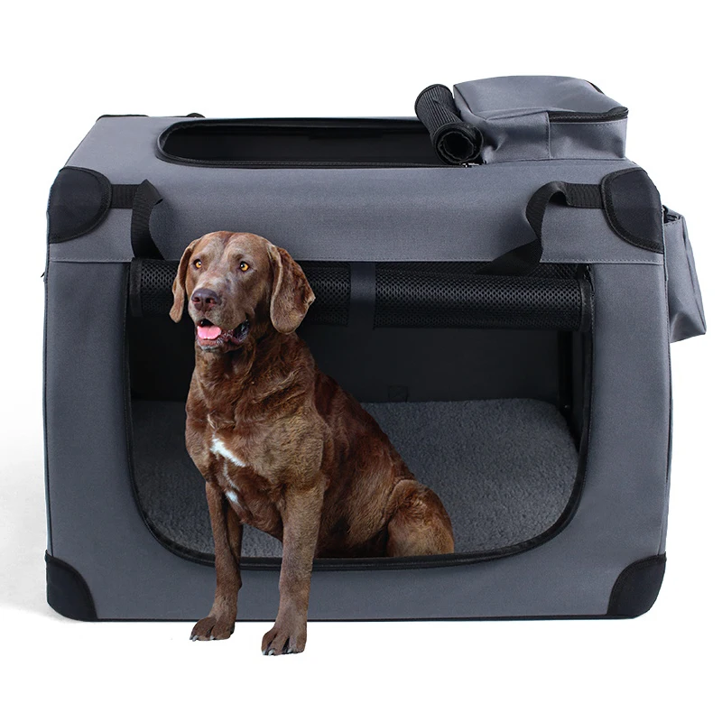 Factory wholesale Collapsible Steel Frame Pet Crate  3-door Durable Mesh Windows Zipper Soft Travel Kennel Cage Cats Dogs