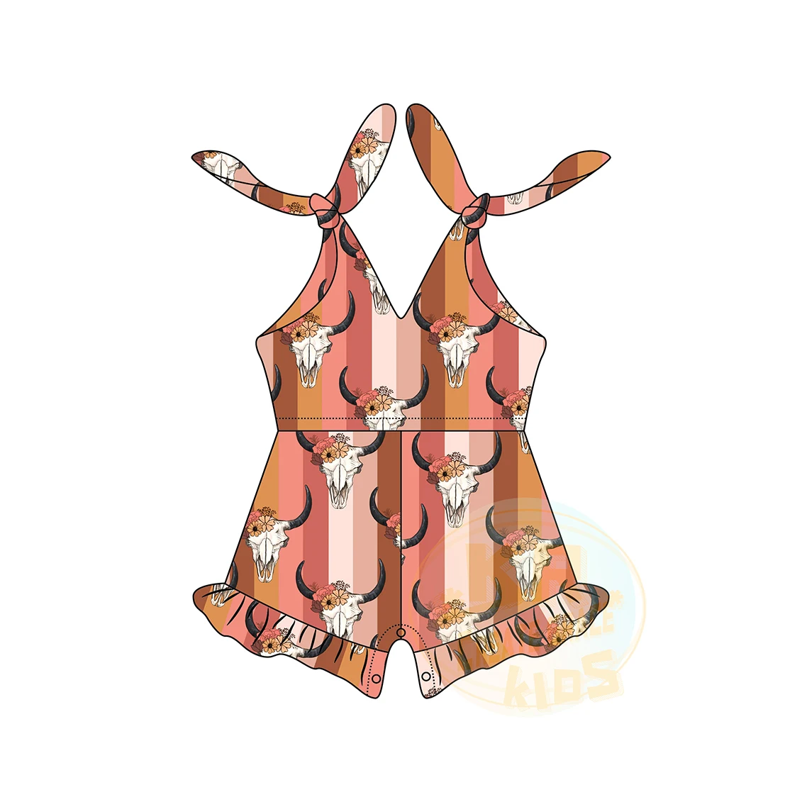 Vintage Fashion Kids Toddler Clothing Sleeveless Lace Up Tie Strap Print Geometric Cactus Cow Summer Baby Girls Romper Jumpsuit