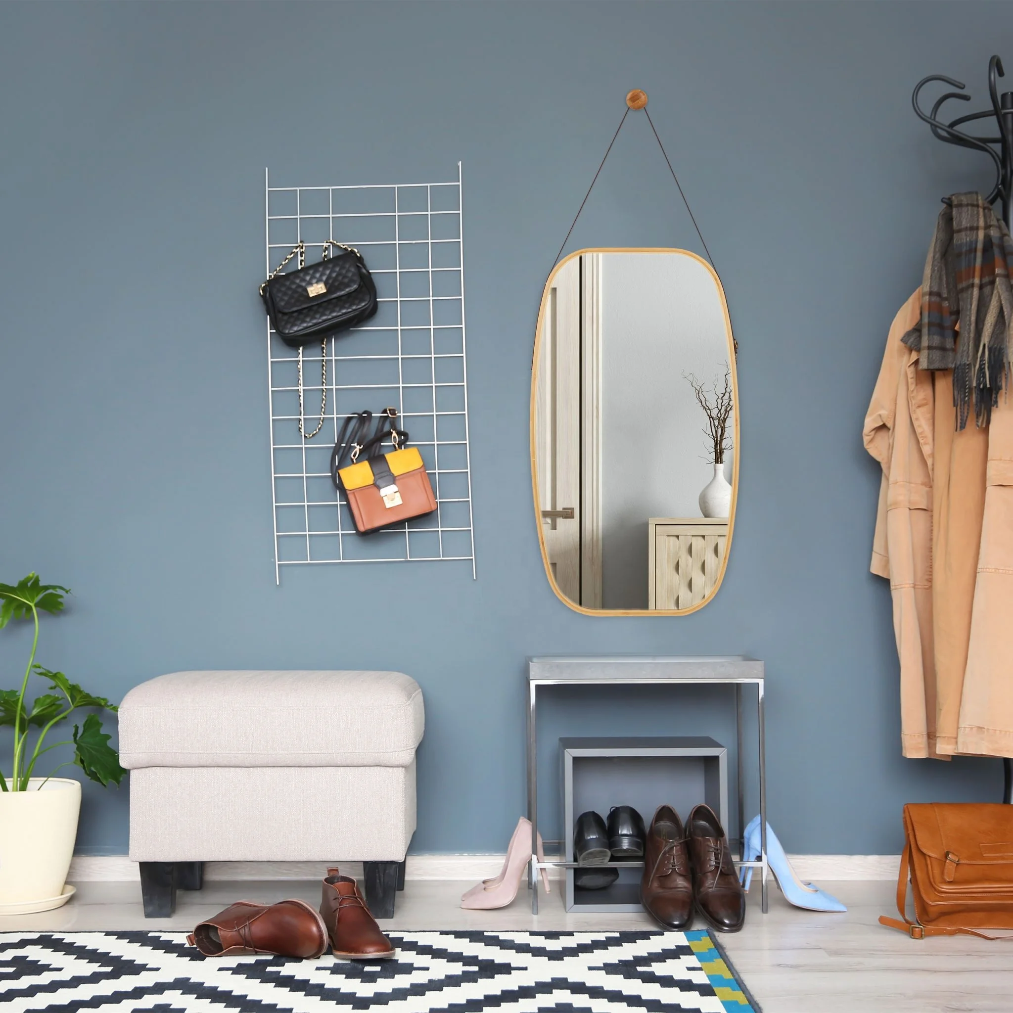 Simple Hanging Wooden Framed Wall Bamboo Vanity Framed Mirror For Hotel Bathroom Wall Art Decor