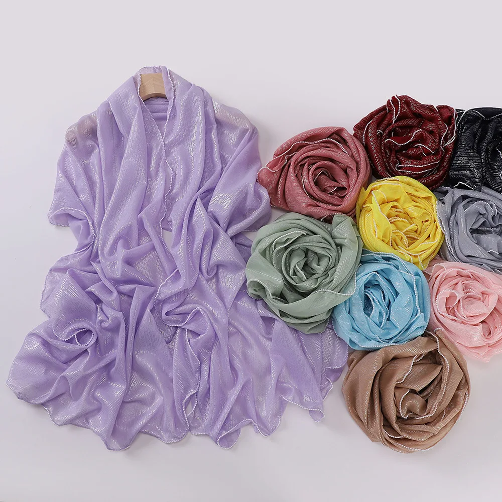 Fashion Women Lurex Glitter Sliver Shimmer Hijab Luxury Plain Ladies Shinny Shawl Hijab Muslim Women Pearl Hijab Scarf