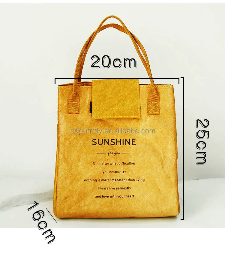 Fashion Custom Logo Food Waterproof Picnic Insulated Cooler Kraft Travel Insulated Paper Tyvek Lunch Bag For Kids Ladies Adults