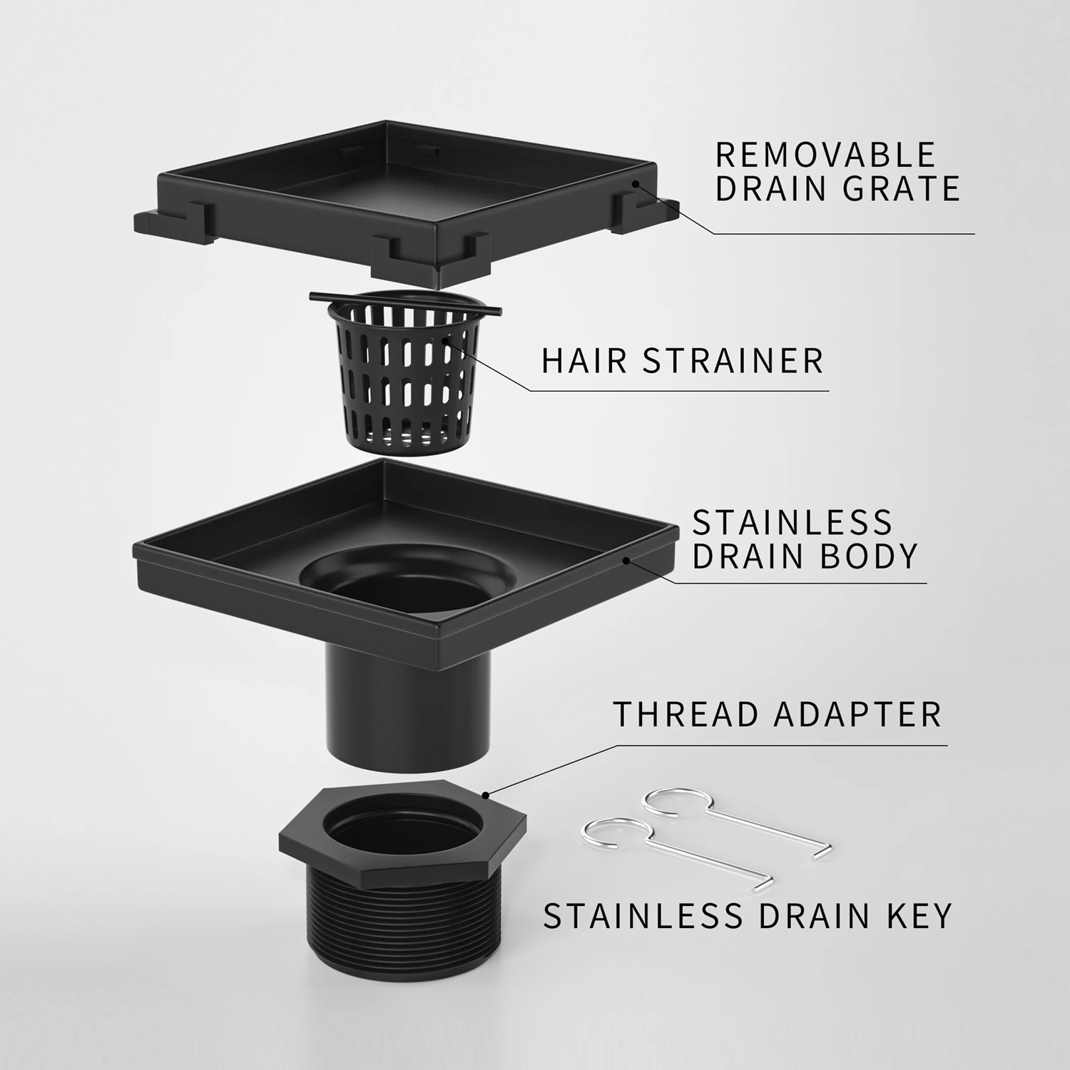 American Style cUPC Certified Matte Black Bathroom or Kitchen Square Shower Floor Drain with ABS Bonding Flange