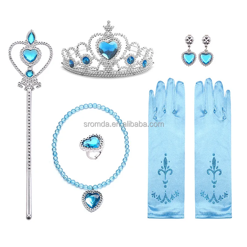 Wholesale Girls Party Elsa Princess Dress up Accessories 6pcs set Princess Crown wand earrings necklace ring