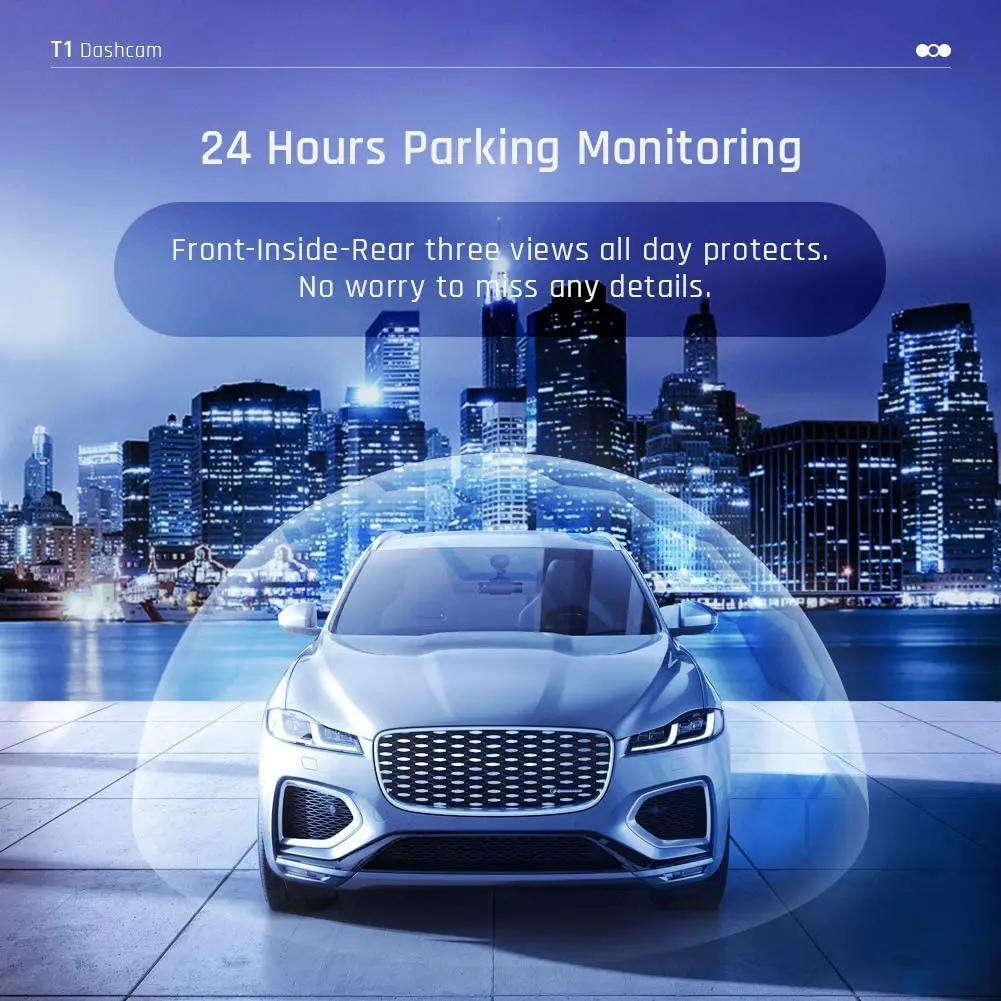 3-Channel 1080P Dashcam with IR Night Vision Front Rear Inside 170 Wide Angles HDR Dash Camera Video Recorder Black Boxfor Cars