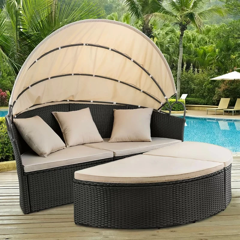 Wholesale Fashion Sun Lounger Outdoor Furniture Waterproof Cheap Rattan daybed Style Modern Cushion