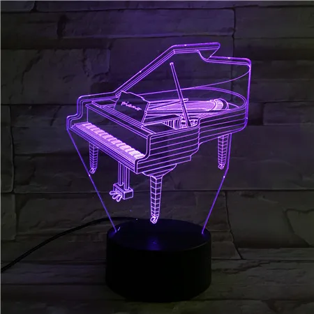 
Factory wholesales piano shape 3D Night Light 3D Illusion Lamp ABS Base 3D LED Night Light with 7 colors changing 