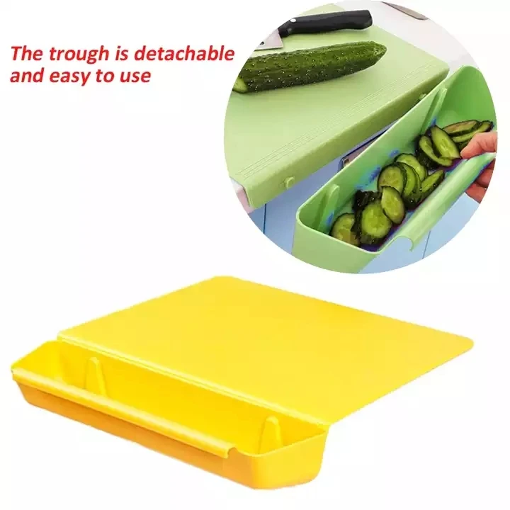 R1057 Kitchen Cutting Board Plastic Thickening Non-slip Cutting Board with Storage Basket 2 in 1 Foldable Chopping Blocks