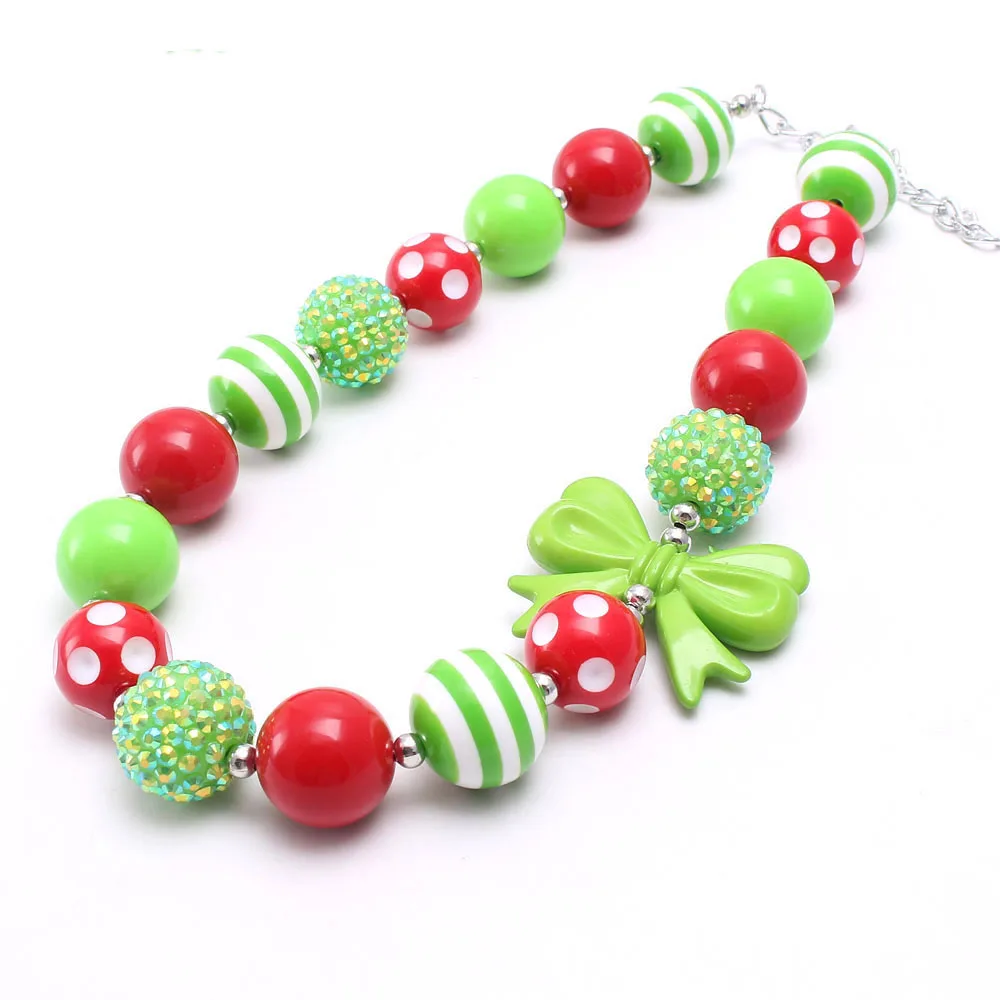 Dress Up Jewelry for Little Girls Kids Necklaces Fashion Girls Chunky Beads Necklace and Bracelet Set Red Green With Diamond