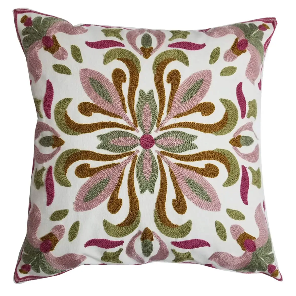 Cotton Linen Throw Embroidered Floral Pillow Cover for Couch Sofa Bed Living Room Bedroom