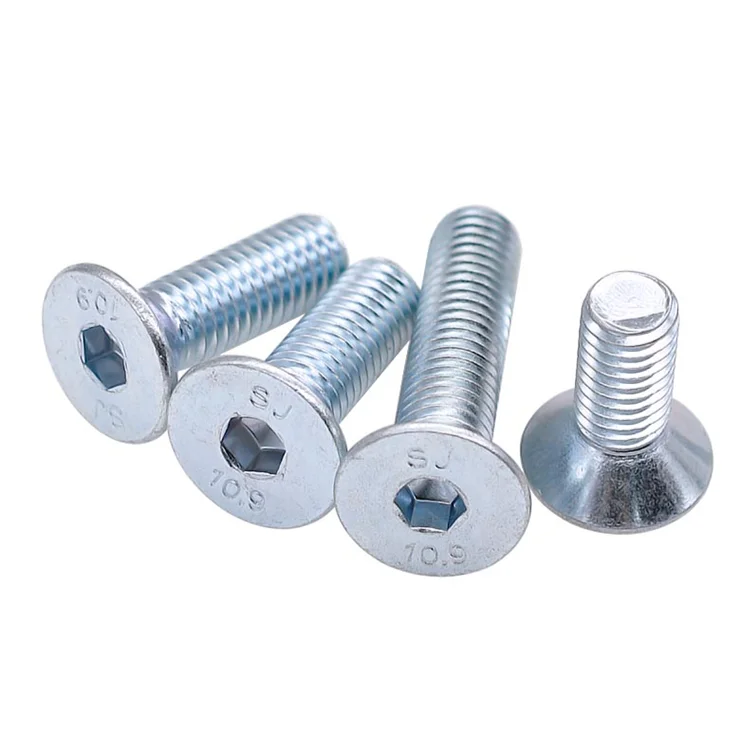 Handan Fastener Manufacturer Direct Galvanized White Blue Zinc Plated DIN7991 CSK Flat Head Hex Socket Bolt Screw