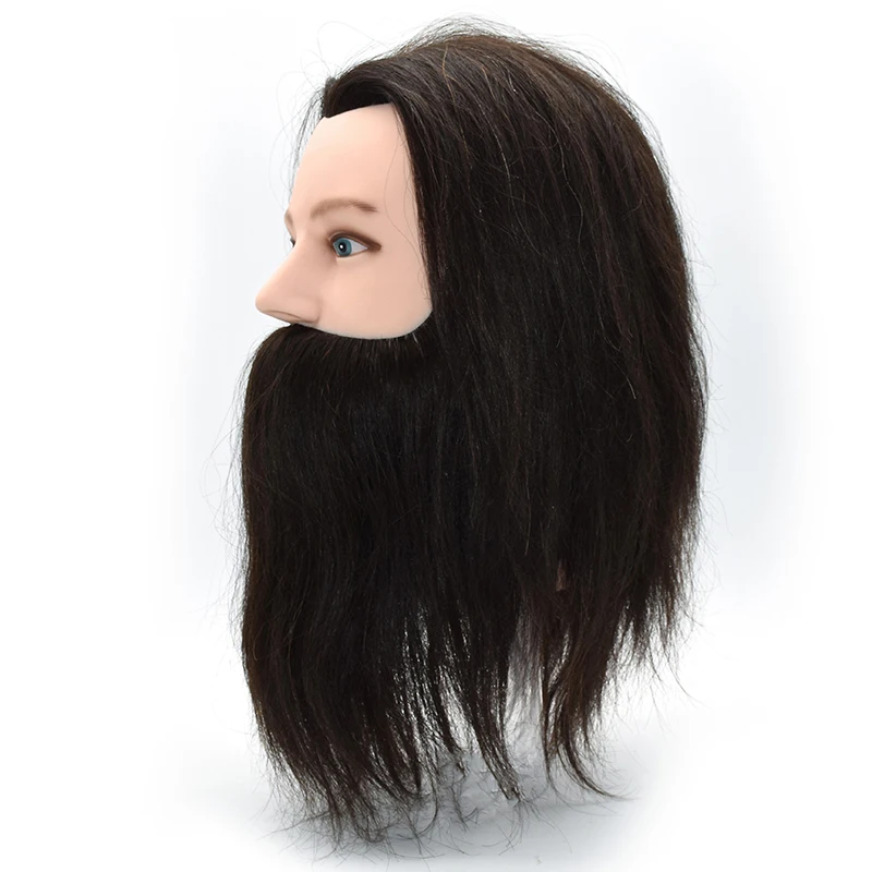 100% Real Human Hair Men Hairdressing Training Head Cutting Practice Mannequin Head with Big Beard For Salon